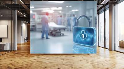 padlock icon representing healthcare data security in hospital environment isolated on white background,  Wall mural